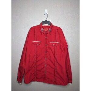 Patron Cito Red Label Mens XXL Red Black Embroidered Flip Cuff Button Up Shirt